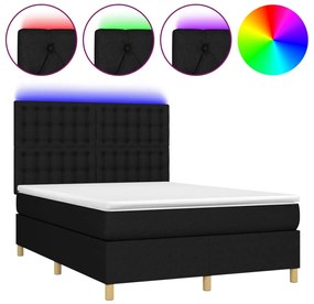 vidaXL Κρεβάτι Boxspring με Στρώμα &amp; LED Μαύρο 140x190 εκ. Υφασμάτινο