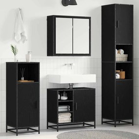 vidaXL Σετ Επίπλων Μπάνιου με ράφι 4 pcs Μαύρη Οξυά Επεξεργασμένο ξύλο