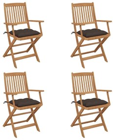 Καρέκλες Κήπου Πτυσσόμενες 4 τεμ. από Ξύλο Ακακίας με Μαξιλάρια - Μπεζ-Γκρι