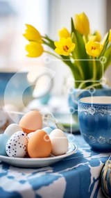 Intra Συλλεκτικό Ξύλινο Παζλ Plywood 4mm - Πασχαλινό τραπέζι με αυγά και τουλίπες Σε Ξύλινο Κουτί - Διαστάσεις: 10x10 cm – 25 κομμάτια