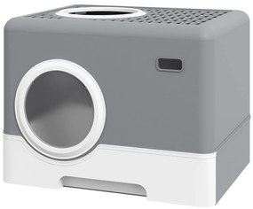 PawHut Γάτα Τουαλέτα Γάτας, 2 Έξοδοι, Αποσπώμενο Δίσκο, 52 x 41 x 38,5 cm, Γκρι