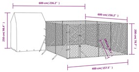 vidaXL Κλουβί Σκύλου Εξ. Χώρου με Οροφή Ασημί 6x6x2,5 μ. Γαλβ. Ατσάλι