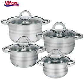 Vanora VN-HJ-8PCS Σετ 4 τμχ Κατσαρόλες + 4 καπάκια από Ανοξείδωτο Ατσάλι
