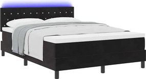 vidaXL LED Κρεβάτι με βάθρο με στρώμα Μαύρο 140 x 190 cm Βελούδο