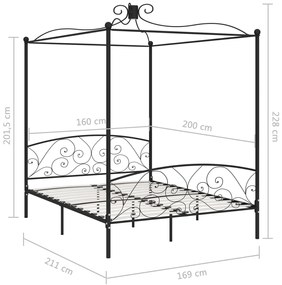 vidaXL Πλαίσιο Κρεβατιού με Ουρανό Μαύρο 160 x 200 εκ. Μεταλλικό