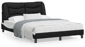 Πλαίσιο Κρεβατιού με LED Μαύρο/Λευκό 140x190εκ. Συνθετικό Δέρμα - Μαύρο