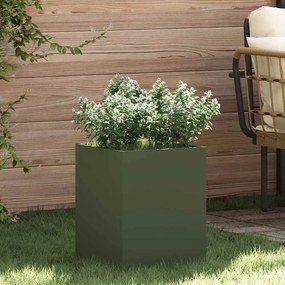 vidaXL Γλάστρα Κήπου Ελαιόχρωμο 50 x 32 x 40 εκ Κρύα έλαση από χάλυβα