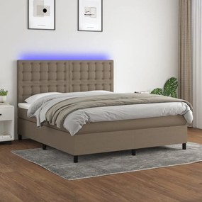 Κρεβάτι Boxspring με Στρώμα &amp; LED Taupe 180x200 εκ. Υφασμάτινο