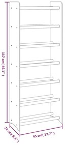 vidaXL Παπουτσοθήκη Γκρι 45 x 24 x 117 εκ. από Επεξεργασμένο Ξύλο