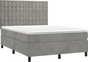 vidaXL Κρεβάτι Boxspring με Στρώμα &amp; LED Αν.Γκρι 140x200 εκ. Βελούδινο