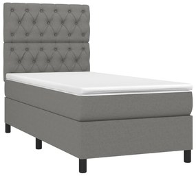 vidaXL Κρεβάτι Boxspring με Στρώμα &amp; LED Σκ.Γκρι 80x200 εκ. Υφασμάτινο