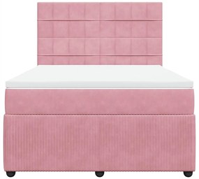 vidaXL Κρεβάτι Boxspring με Στρώμα Ροζ 140x190 εκ. Βελούδινο