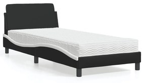 Κρεβάτι με Στρώμα Μαύρο/Λευκό 90x190 εκ. από Συνθετικό Δέρμα - Μαύρο