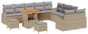 vidaXL Σετ Καναπέ Κήπου με μαξιλάρι 13 pcs Μπεζ Πολυ ράταν