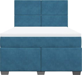 vidaXL Κρεβάτι Boxspring με Στρώμα Μπλε 140x190 εκ. Βελούδινο