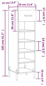 Παπουτσοθήκη Γκρι Sonoma 30x35x105 εκ. από Επεξεργασμένο Ξύλο - Γκρι