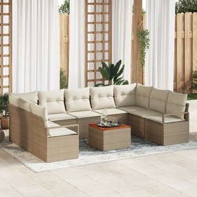 vidaXL Σετ ΣαNάκι Κήπου 10 pcs Beige, λευκό Μεγάλο Ρατάν και ξύλο