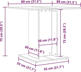 vidaXL Τραπεζαρία Λευκή 80 x 80 x 75 εκ. από Επεξ. Ξύλο