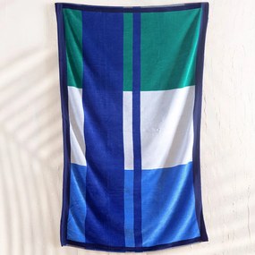 Πετσέτα Θαλάσσης Βελουτέ Malta Green-Blue Ρυθμός Θαλάσσης 85x160cm 100% Βαμβάκι