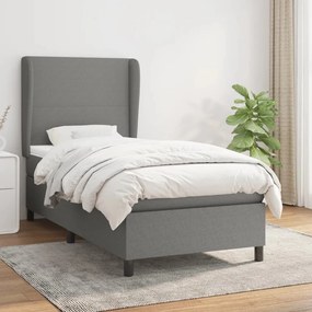 Κρεβάτι Boxspring με Στρώμα Σκούρο Γκρι 90x200 εκ. Υφασμάτινο - Γκρι