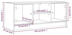 Έπιπλο Τηλεόρασης Sonoma Δρυς 102x37x42 εκ. με Γυάλινες Πόρτες - Καφέ