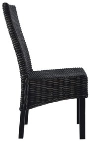 Καρέκλες Τραπεζαρίας 6 τεμ. Μαύρες Ρατάν Kubu και Ξύλο Μάνγκο - Μαύρο