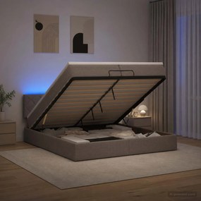 vidaXL Κρεβάτι Ottoman με Στρώμα και LED Taupe 200 x 200 cm Ύφασμα