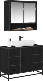 vidaXL Σετ Επίπλων Μπάνιου με ράφι 2 pcs Μαύρη Οξυά Επεξεργασμένο ξύλο