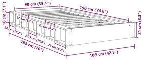 Πλαίσιο κρεβατιού χωρίς στρώμα 90x190 cm μασίφ ξύλο δρυς - Καφέ