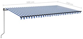 Τέντα Συρόμενη Χειροκίνητη Μπλε / Λευκό 500x350 εκ. - Μπλε