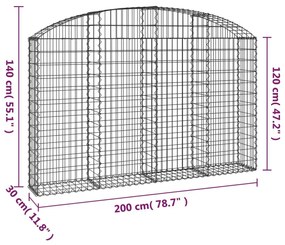 Συρματοκιβώτιο Τοξωτό 200x30x120/140εκ. από Γαλβανισμένο Χάλυβα - Ασήμι