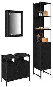 vidaXL Σετ Επίπλων Μπάνιου με ράφι 3 pcs Μαύρη δρυς 33 x 33 x 185.5 εκ