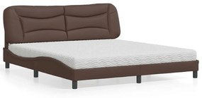 Κρεβάτι με Στρώμα Καφέ 180x200 εκ. Συνθετικό Δέρμα - Καφέ