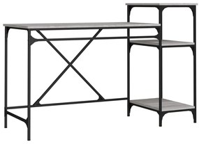vidaXL Γραφείο με Ράφια Γκρι Sonoma 135x50x90 εκ. Επεξ. Ξύλο/Σίδηρος