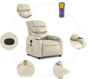 vidaXL Πολυθρόνα Μασάζ Ανακλινόμενη Κρεμ από Συνθετικό Δέρμα