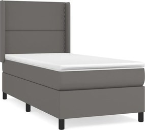vidaXL Κρεβάτι Boxspring με Στρώμα Γκρι 100x200εκ. από Συνθετικό Δέρμα
