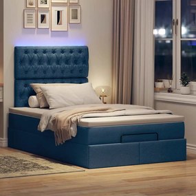 vidaXL Οθωμανικό κρεβάτι με στρώμα &amp; LEDs Μπλε 120x200 cm Ύφασμα