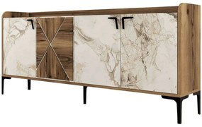 Μπουφές Venedik 845HCT5310 180x35x78cm Marble Effect White-Walnut Particle Board, Melamine