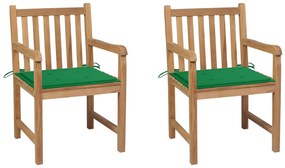 3062735 vidaXL Καρέκλες Κήπου 2 τεμ. από Μασίφ Ξύλο Teak με Πράσινα Μαξιλάρια Πράσινο, 1 Τεμάχιο