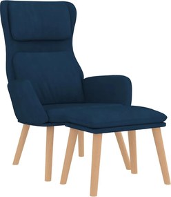vidaXL Πολυθρόνα Relax Μπλε Βελούδινη με Σκαμπό