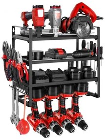 VEVOR Power Tool Organizer Wall Mount, 4-Layer Storage Rack with 4 Drill Holders, Tools Holder and Storage Rack with Screwdriver Holder, Garage Tool Organizer for Garage, Workbench, and Workshop