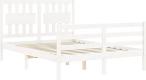 vidaXL Πλαίσιο Κρεβατιού με Κεφαλάρι Λευκό από Μασίφ Ξύλο Double