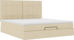 vidaXL Οθωμανικό κρεβάτι με στρώμα &amp; LEDs Cream 160x200cm ύφασμα