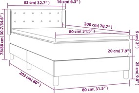 vidaXL Κρεβάτι Boxspring με Στρώμα Ανοιχτό Γκρι 80x200 εκ. Υφασμάτινο