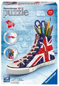 Puzzle 3D Sneaker - Μολυβοθήκη Με Την  Σημαία Του Ηνωμένου Βασιλείου 11222 108τμχ 21x8x12cm 8 Ετών+ Red-Blue Ravensburger