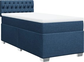 vidaXL Κρεβάτι Boxspring με Στρώμα Μπλε 90x200 εκ.Υφασμάτινο