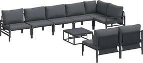 vidaXL Σετ Καναπέ Κήπου με μαξιλάρι 9 pcs Μαύρο Ατσάλι