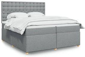 vidaXL Κρεβάτι Boxspring με Στρώμα Ανοιχτό Γκρι 200x200 εκ. Υφασμάτινο