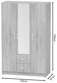 Ντουλάπα ρούχων τρίφυλλη Dillion pakoworld sonoma μελαμίνης 120x52x190εκ