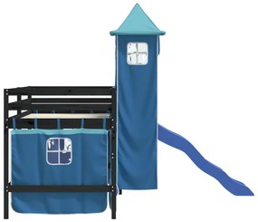 vidaXL Υπερυψωμένο Κρεβάτι με Πύργο Μπλε 90x190 εκ. Μασίφ Ξύλο Πεύκου